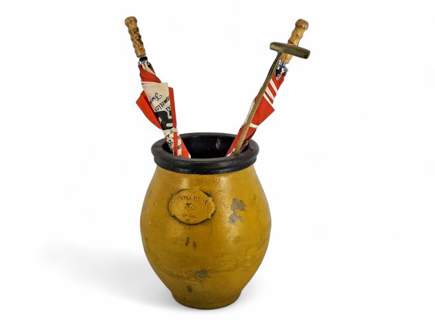 Vintage Carrs Umbrellas, Otey Crisman Golf Putter & Yellow Pot