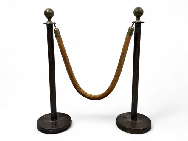 Vintage Metal Stanchion Posts & Fabric Rope