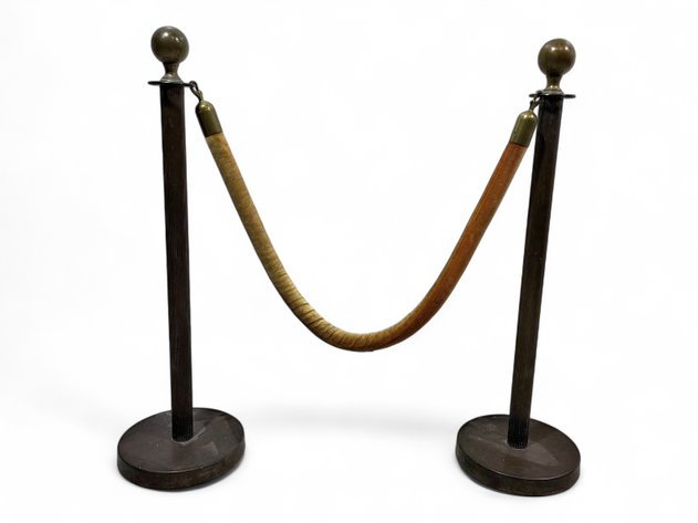 Vintage Metal Stanchion Posts & Fabric Rope