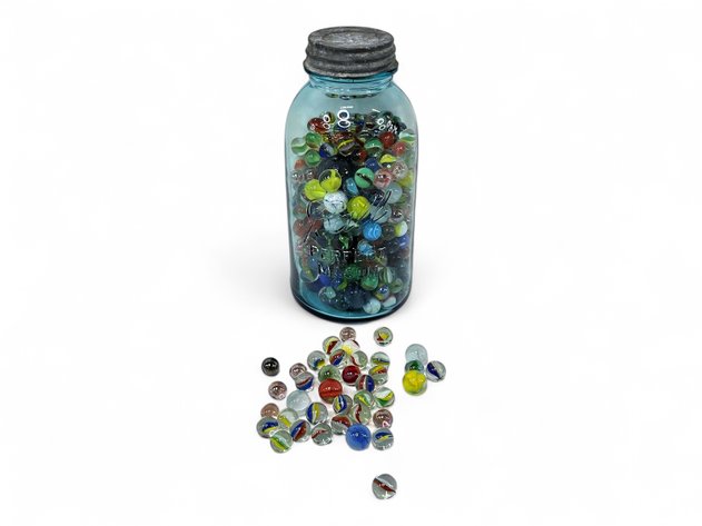 Vintage Ball Jar w/ a Collection of Marbles