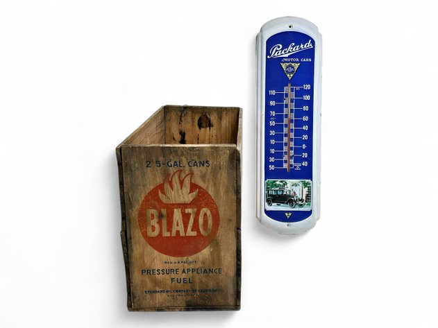 Packard Motor Cars Thermometer & Blazo Crate