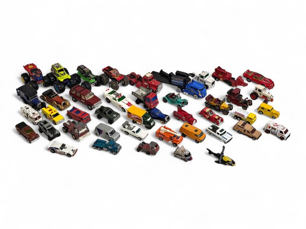 43x Diecast Cars, Monster Trucks, Heavy Equipment Vehicles, & More