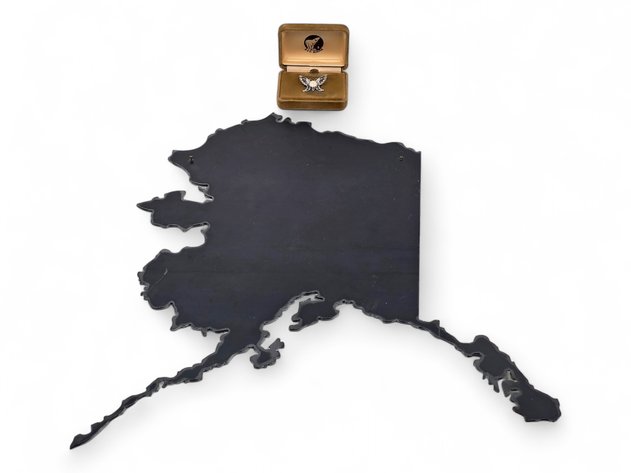 State of Alaska Silhouette Map & Butterfly Brooch
