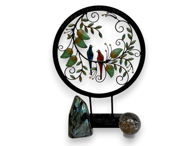 Iron Bird Sculpture, Labradorite Stone & Orthoceras Sphere