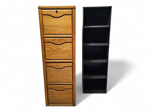 Oak Filing Cabinet & Five-Shelf Bookcase