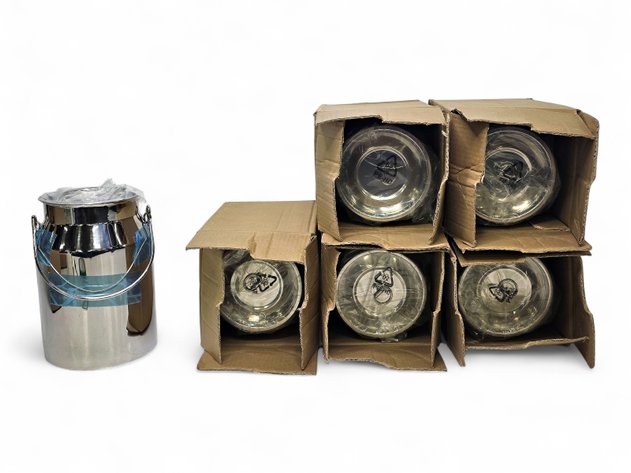 6x 169oz Milk Cans w/ Lids - Brand New, Stainless Steel