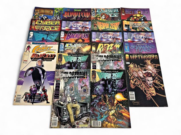 22x Comic Books - Wildstorm! Cyber Force, Spawn Blood Feud, Team One, Backlash & More