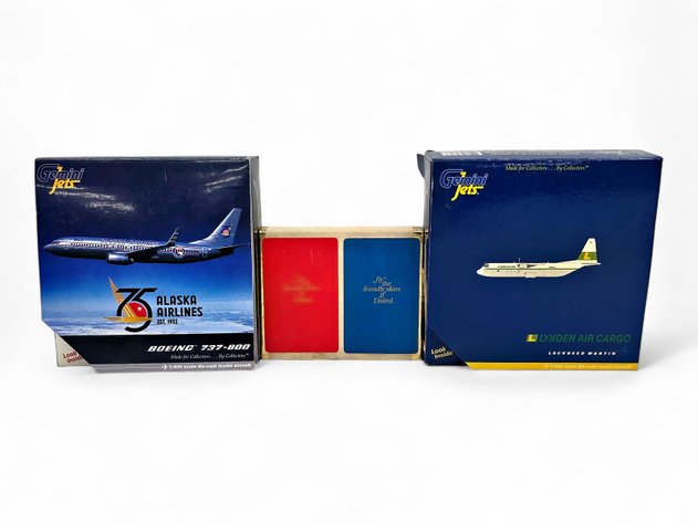 Gemini Jets Die-cast Model Airplanes - Alaska Airlines & Lynden Air Cargo w/ United Cards