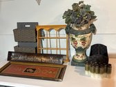 Vintage Three Tube Ceramic Vases With Miscellaneous Decor