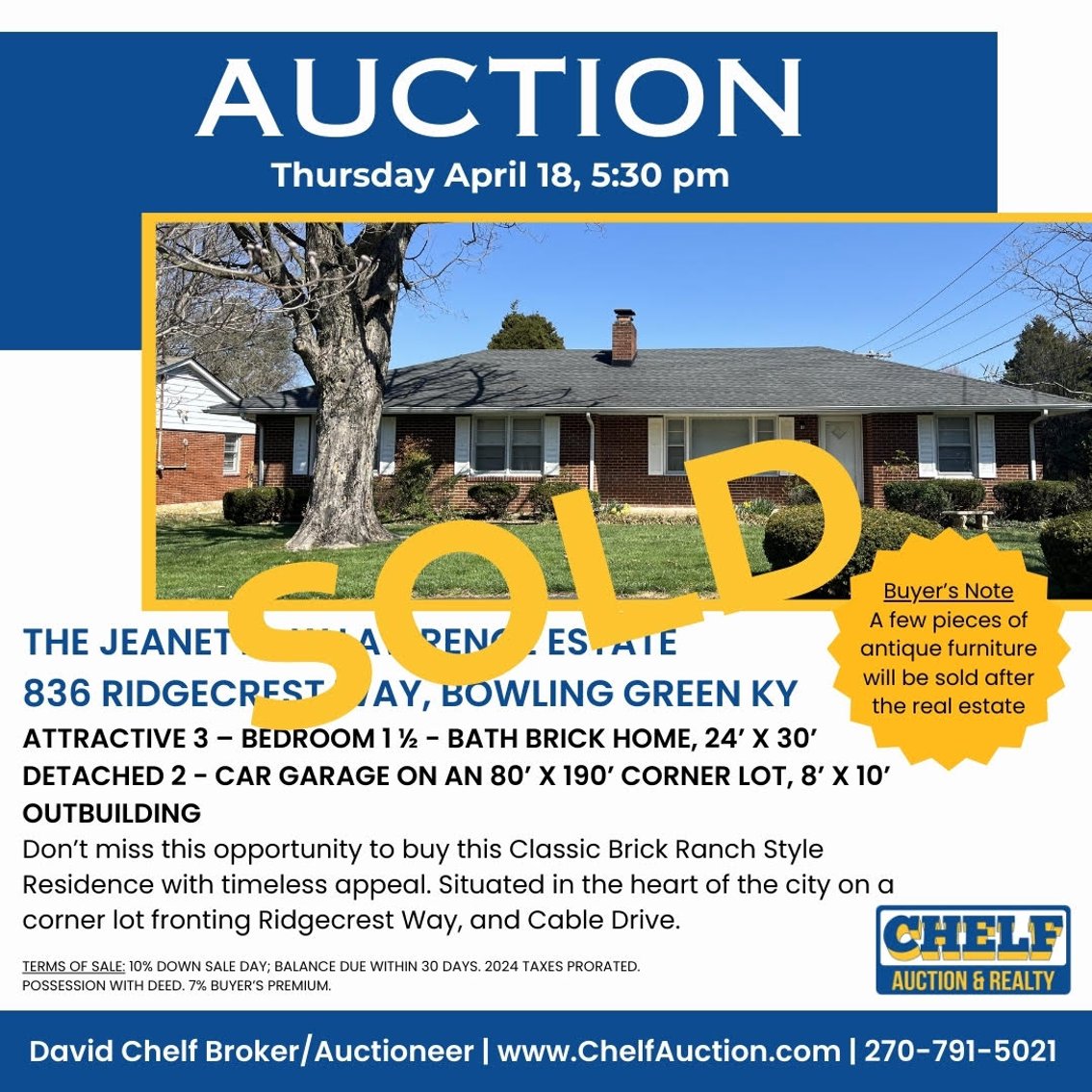Image for ~ SOLD ~ 836 Ridgecrest Way ~ Live -Onsite Estate Auction
