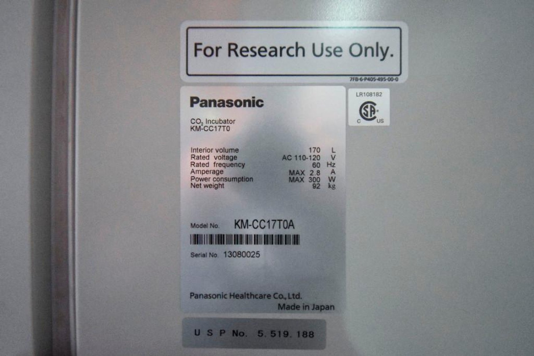 Image for MJK1784 2- Panasonic Incubators KM-CC17T0A