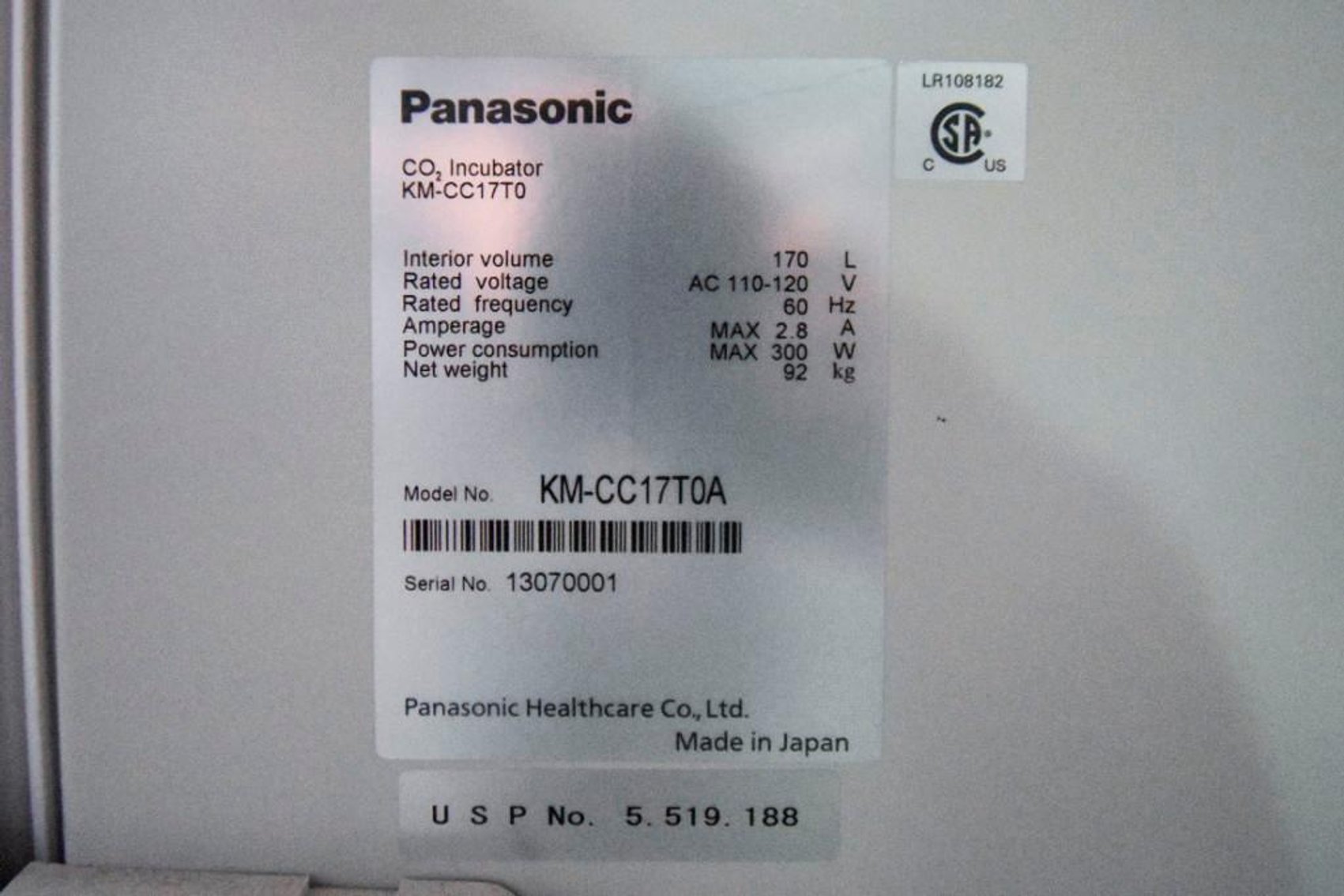 Image for MJK1784 2- Panasonic Incubators KM-CC17T0A