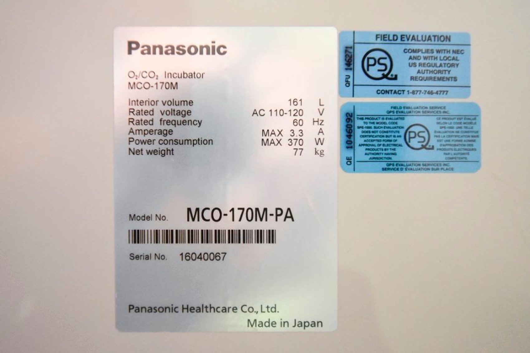 Image for MJK1771 Panasonic Incubator (MCO-170M)