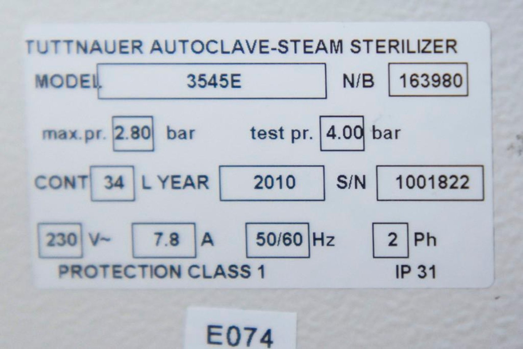 Image for MJK1748 Tuttnauer Brinjmann 354E Autoclave