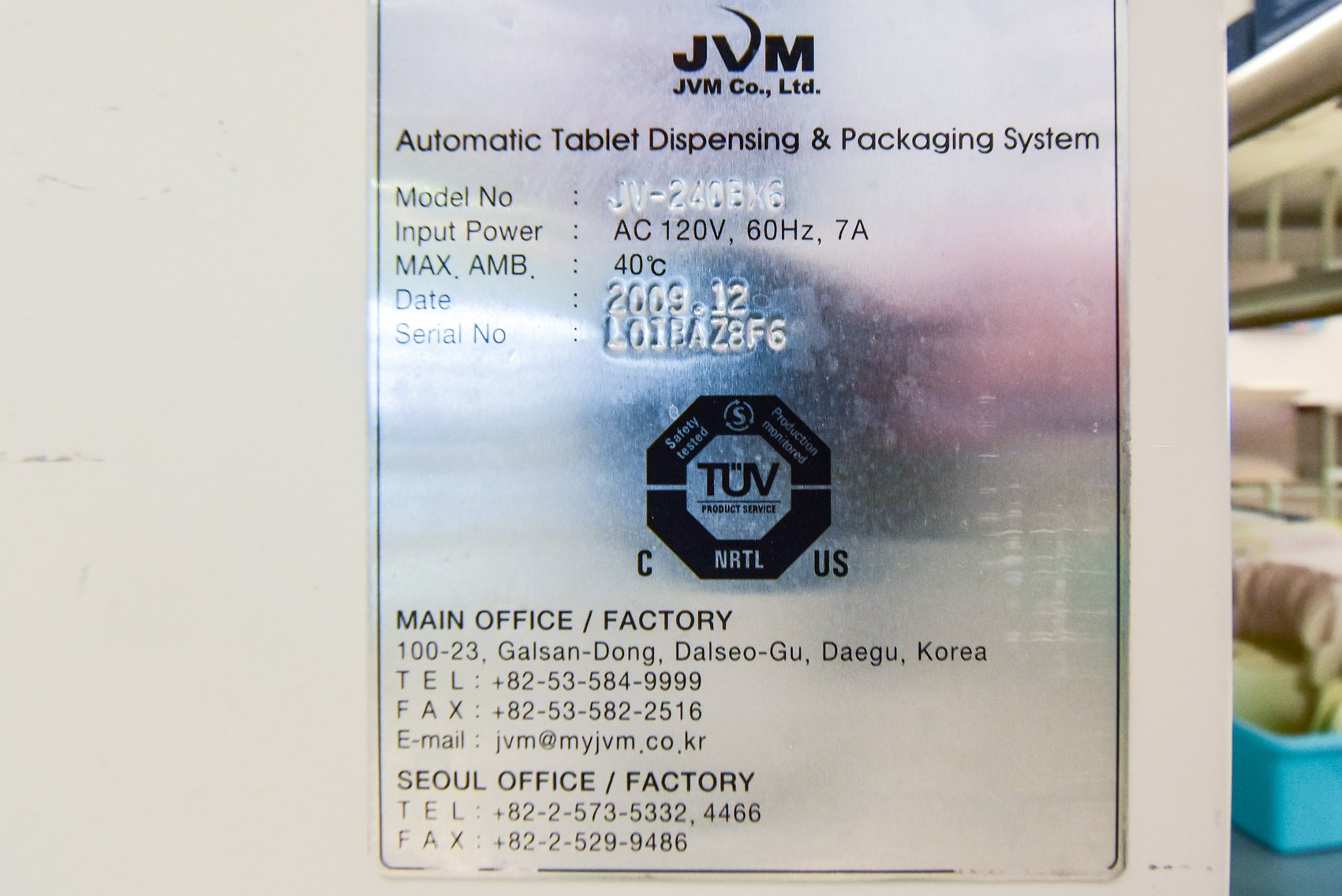 Image for MJK2030 Automatic Tablet Dispensing & Packaging System MDL: JV 240BX6