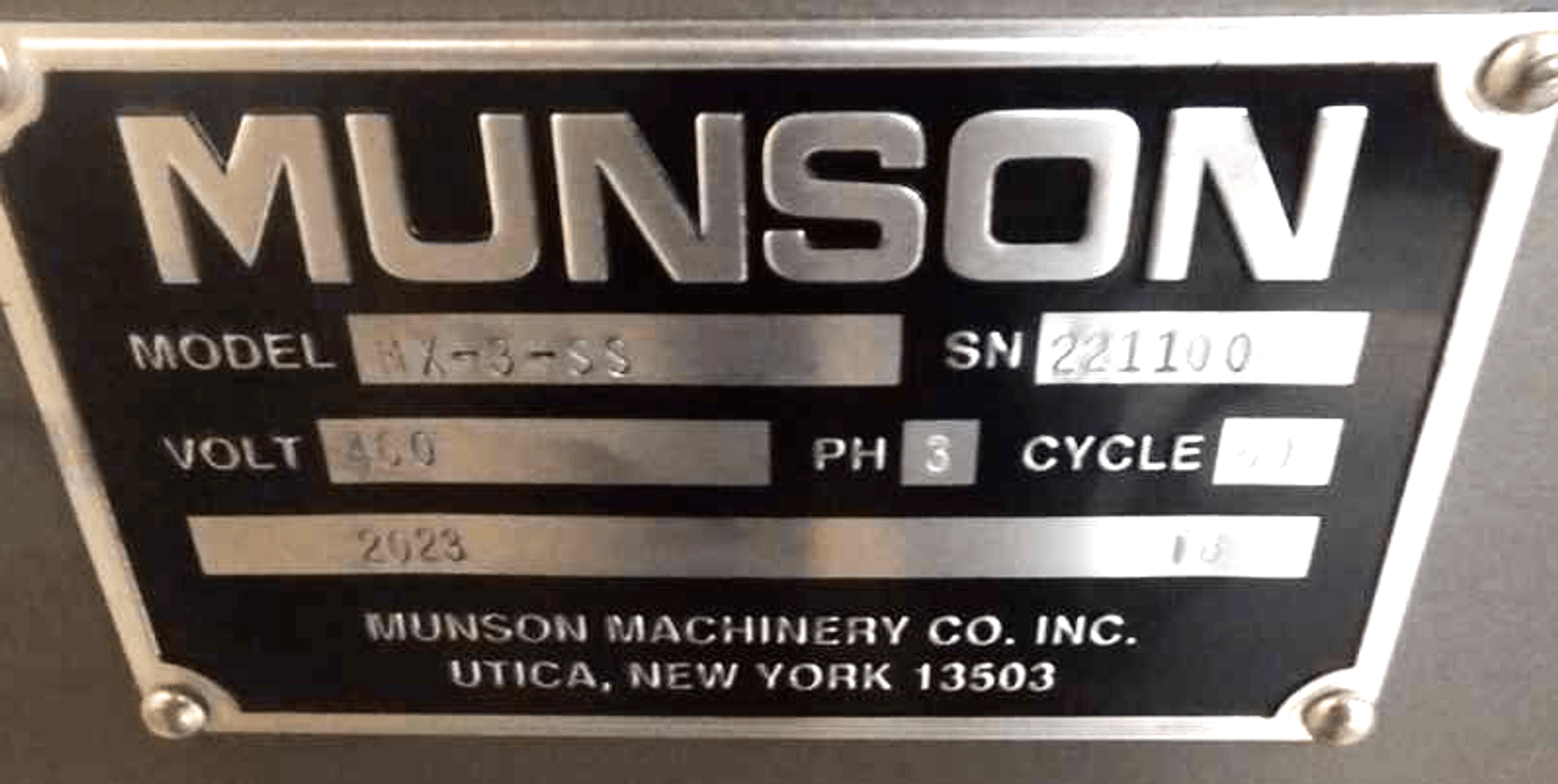 Image for ***SOLD*** MJK2038 Unused Munson Mixer MX- 3- SS 3 Cubic Feet