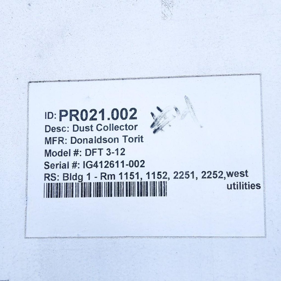 Image for MJK2051 Donaldson Torit Dust Collector DFT 3-12