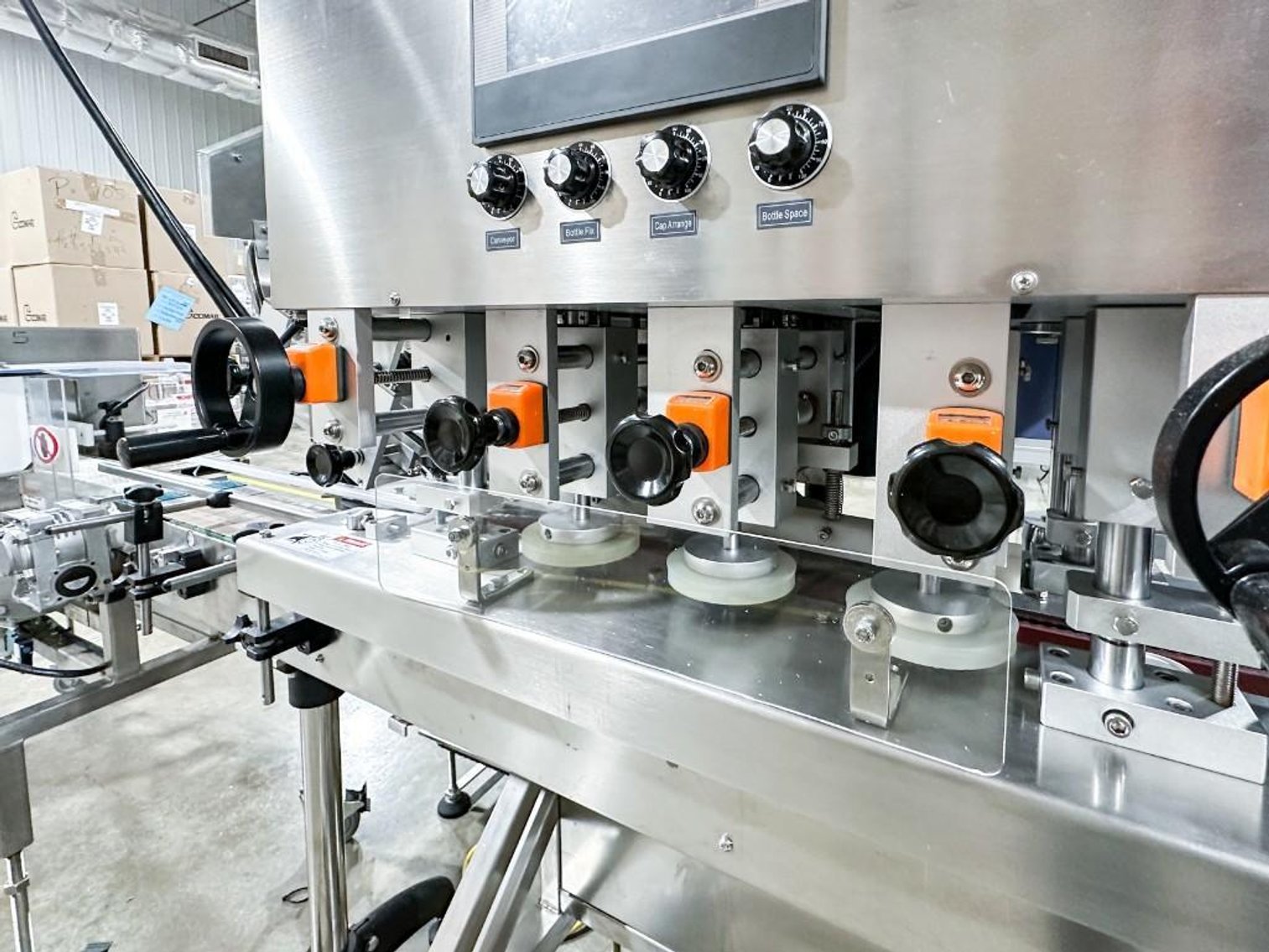 Image for **SOLD** MJK2087 Ningbo Deli 3 Spindle Capper w/ Cap Elevator