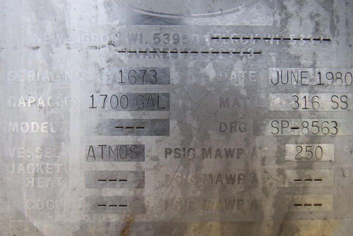 Image for MJK2150 ***SOLD*** Walker Tank 1700 Gallon Stainless Steel