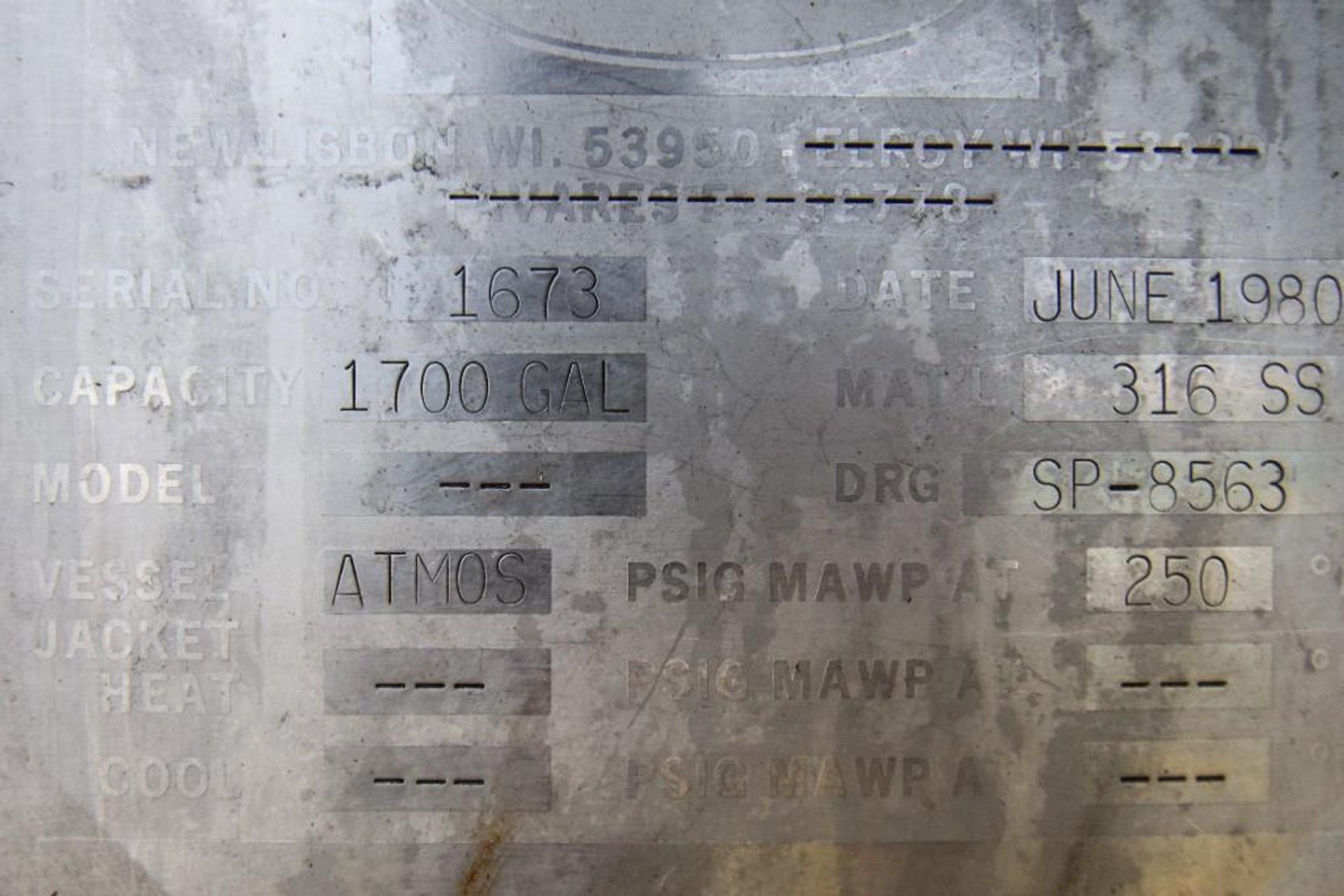 Image for MJK2150 ***SOLD*** Walker Tank 1700 Gallon Stainless Steel