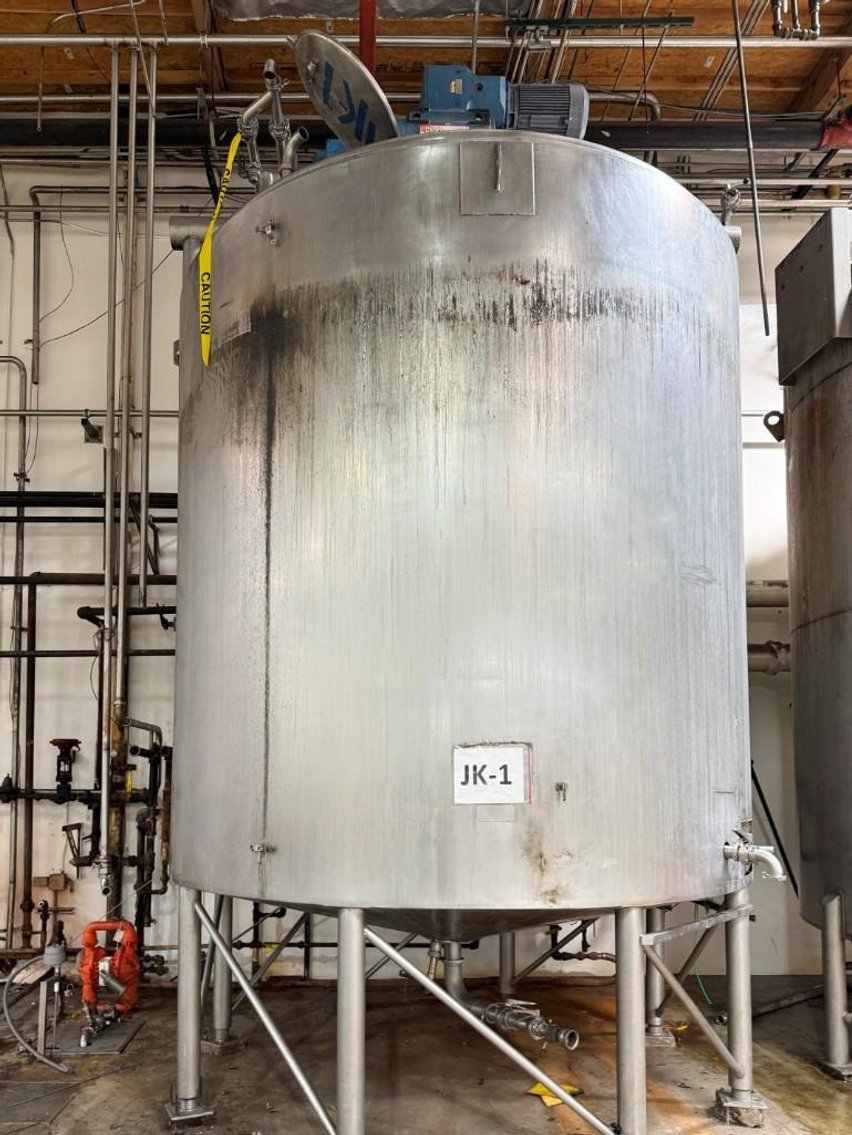 Image for ***SOLD*** MJK2162 JK-5 Conical Bottom Liquid Holding tank, Tank, 6,000 Gallon, 316 Stainless, Jacket, Dbl Agitation, #