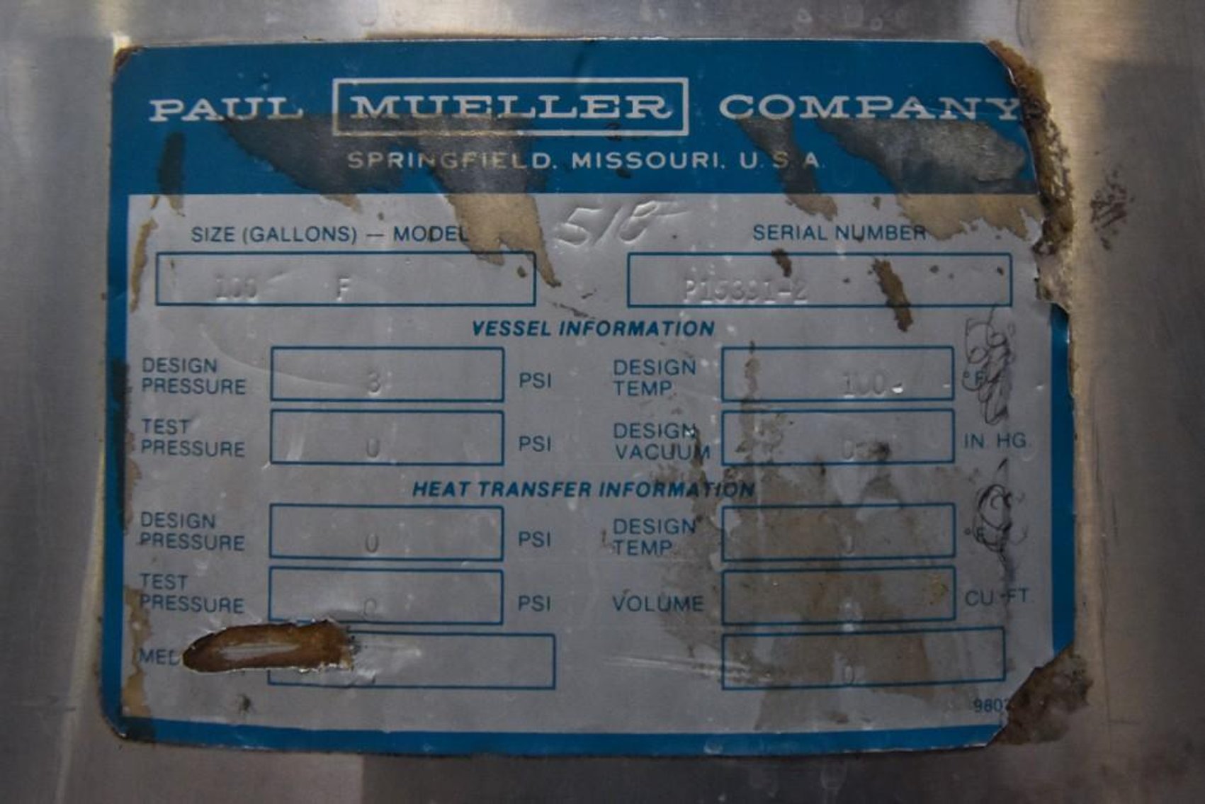 Image for MJK2170 Jacketed Mueller Tank 100 Gallon