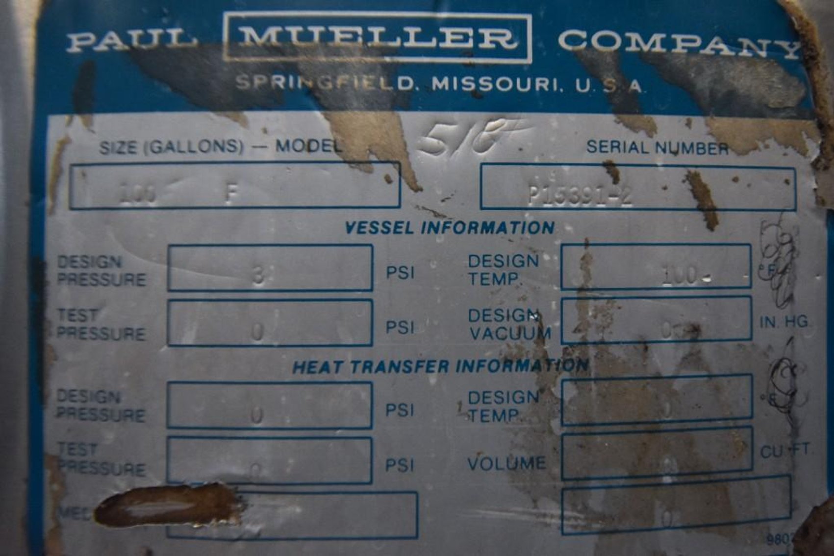 Image for MJK2170 Jacketed Mueller Tank 100 Gallon