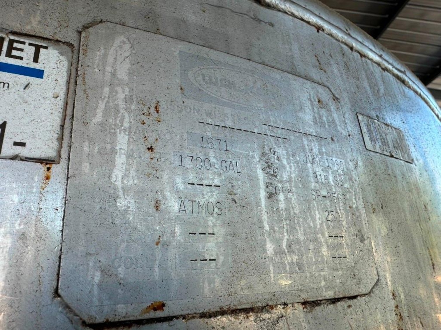 Image for ***SOLD*** MJK2278 Walker 1,700 Gallon Single Walled Agitation Tank