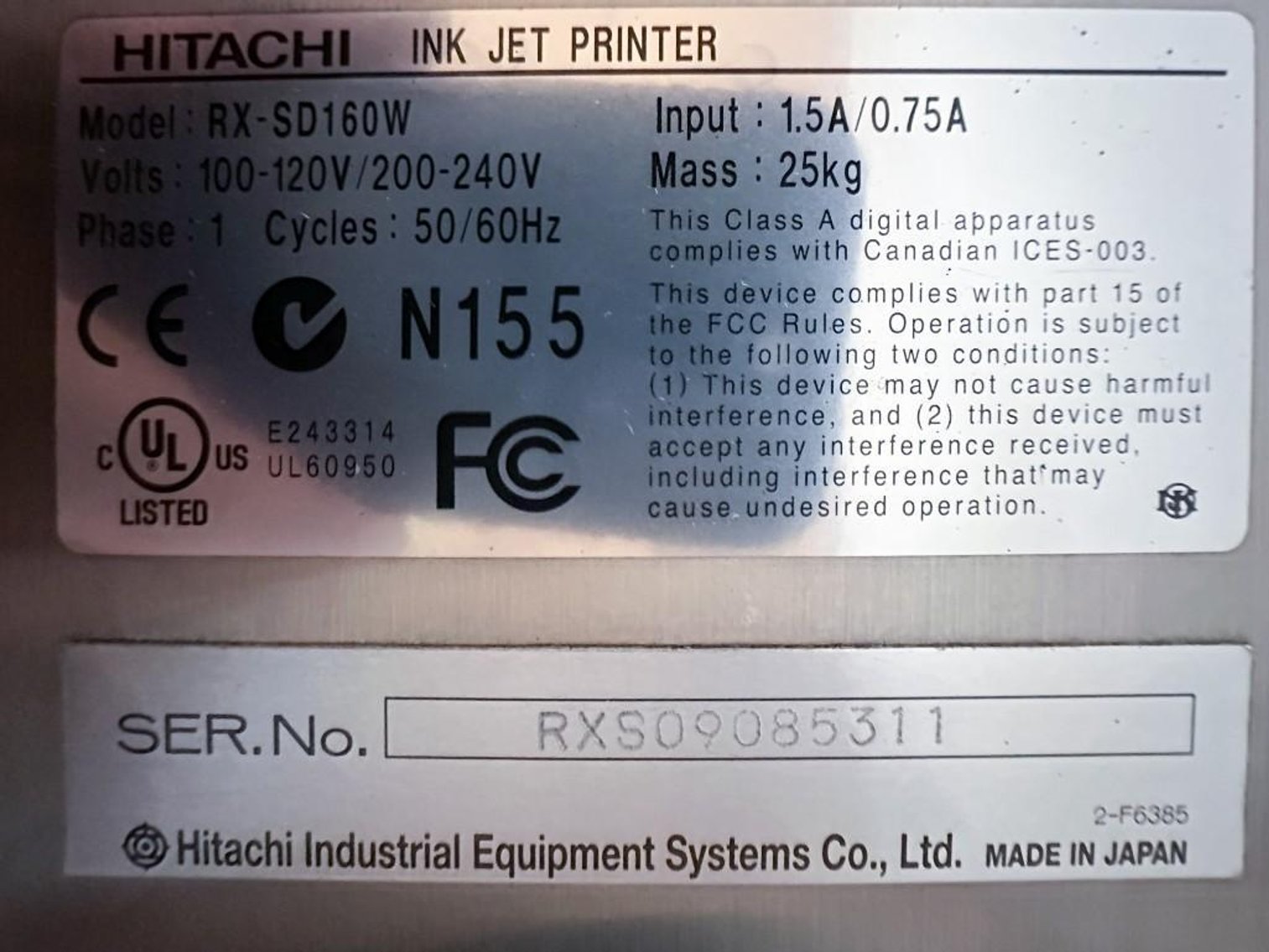 Image for MJK2367 Hitachi Ink Printer