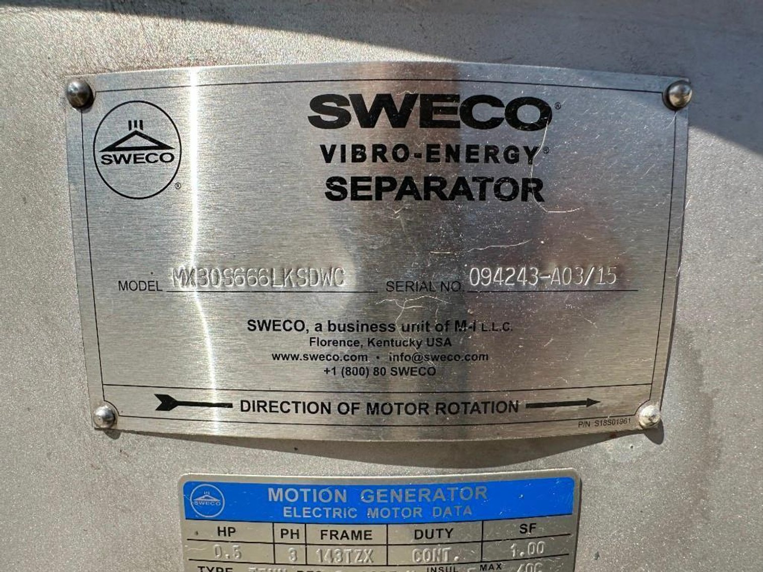 Image for ***SOLD*** MJK2418 Sweco Sifter Separator 30