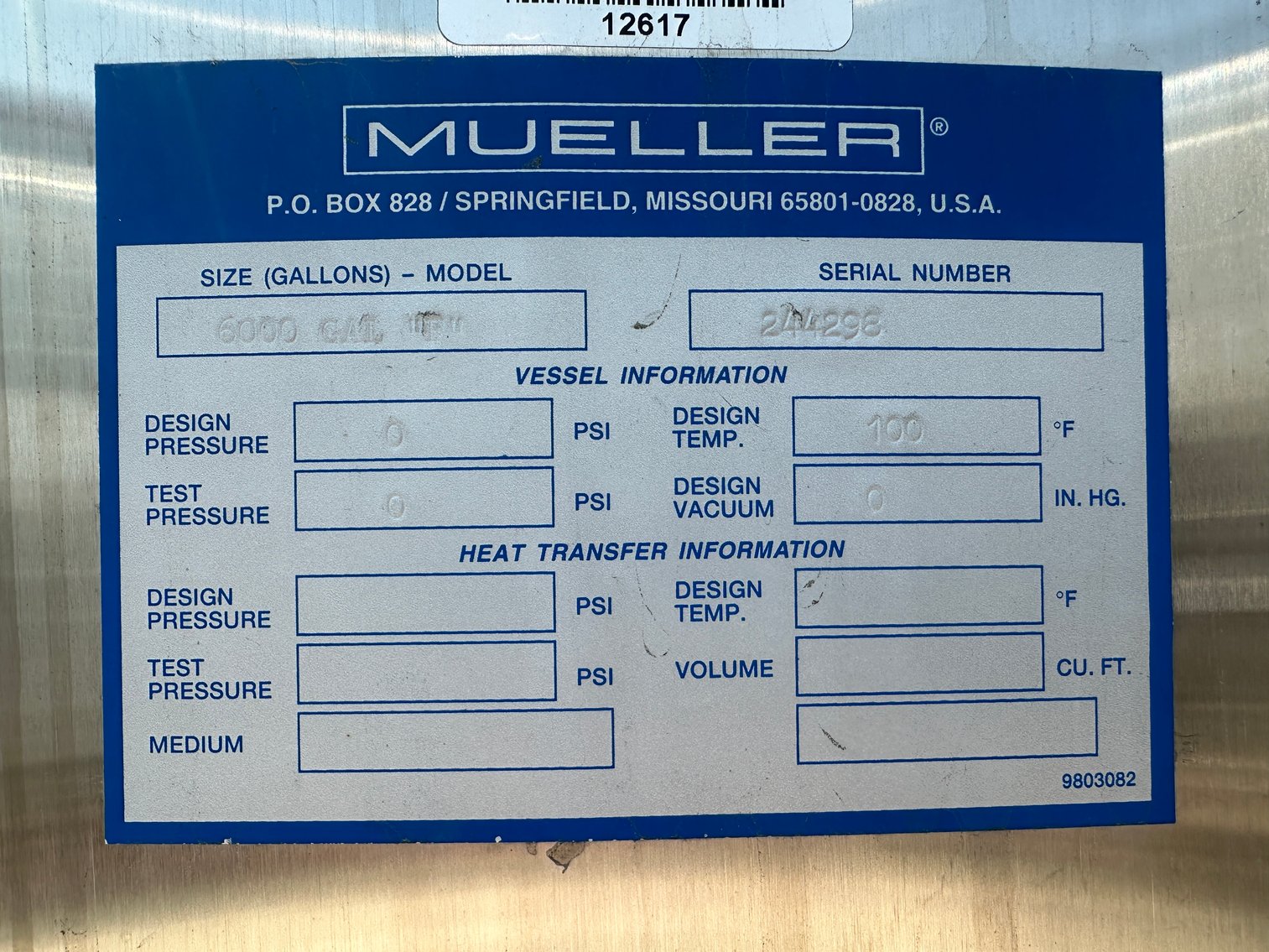Image for MJK1863 6000 Gallon Mueller Tank