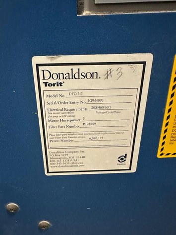 Image for MJK2423 Donaldson Torit Dust CollectorDFO 3-3