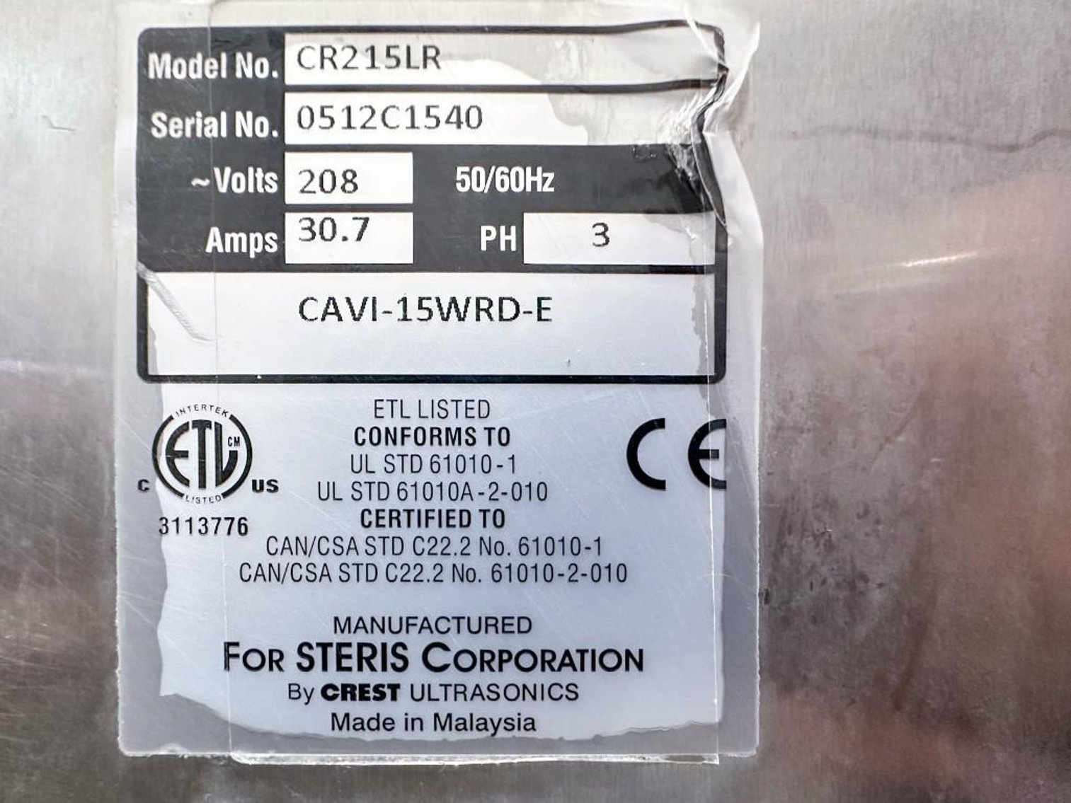 Image for MJK2537 Steris Caviwave Ultrasonic Cleaning System