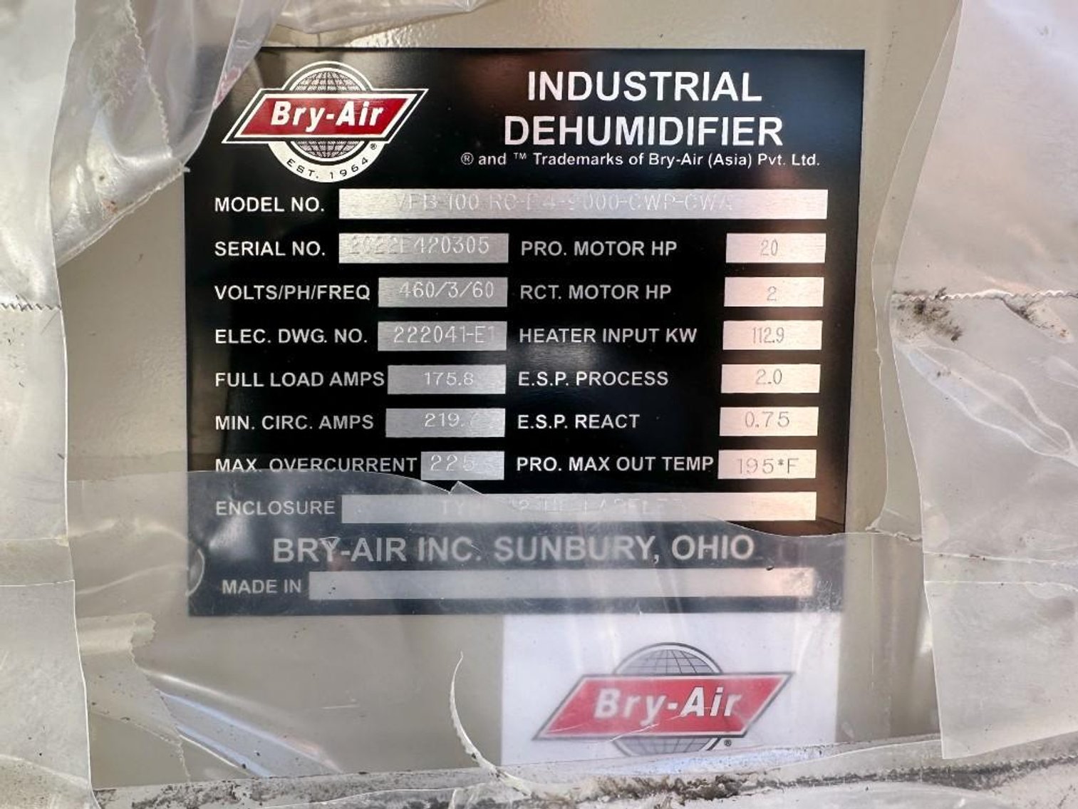 Image for MJK2571 NEW / UNUSED Bry-Air VFB-100 Industrial Desiccant Dehumidifier