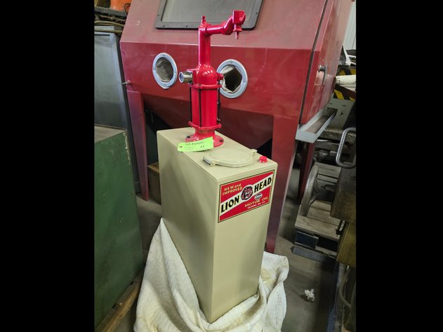 Image for Wayne Manual Oil Pumping Station w/ Lion Head Oil Advertisement.