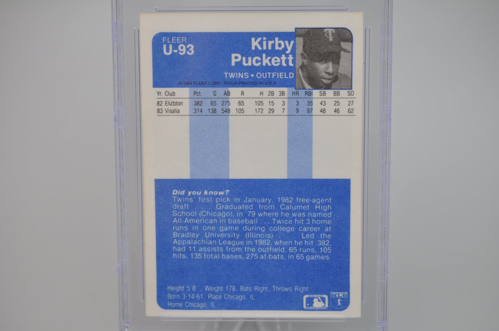 1984 Kirby Puckett #U-93 CGC 7 Graded Card