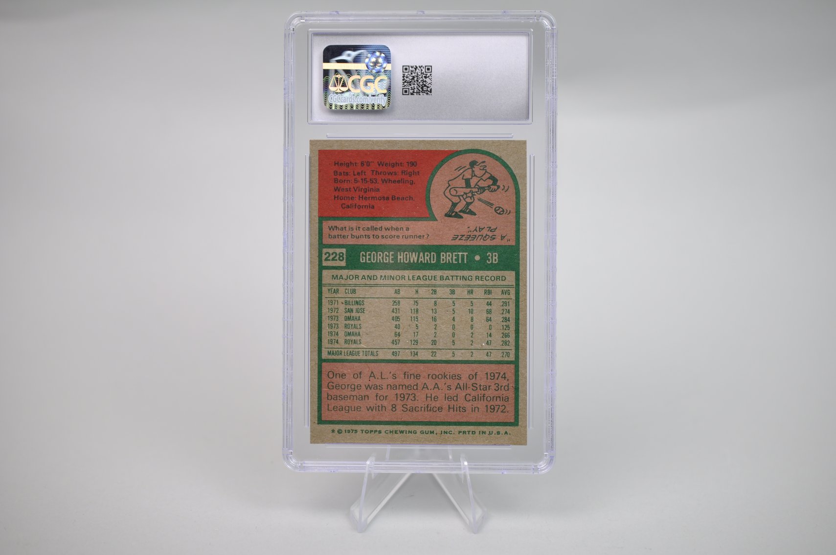 1975 George Brett #228 CGC 7 Graded Card