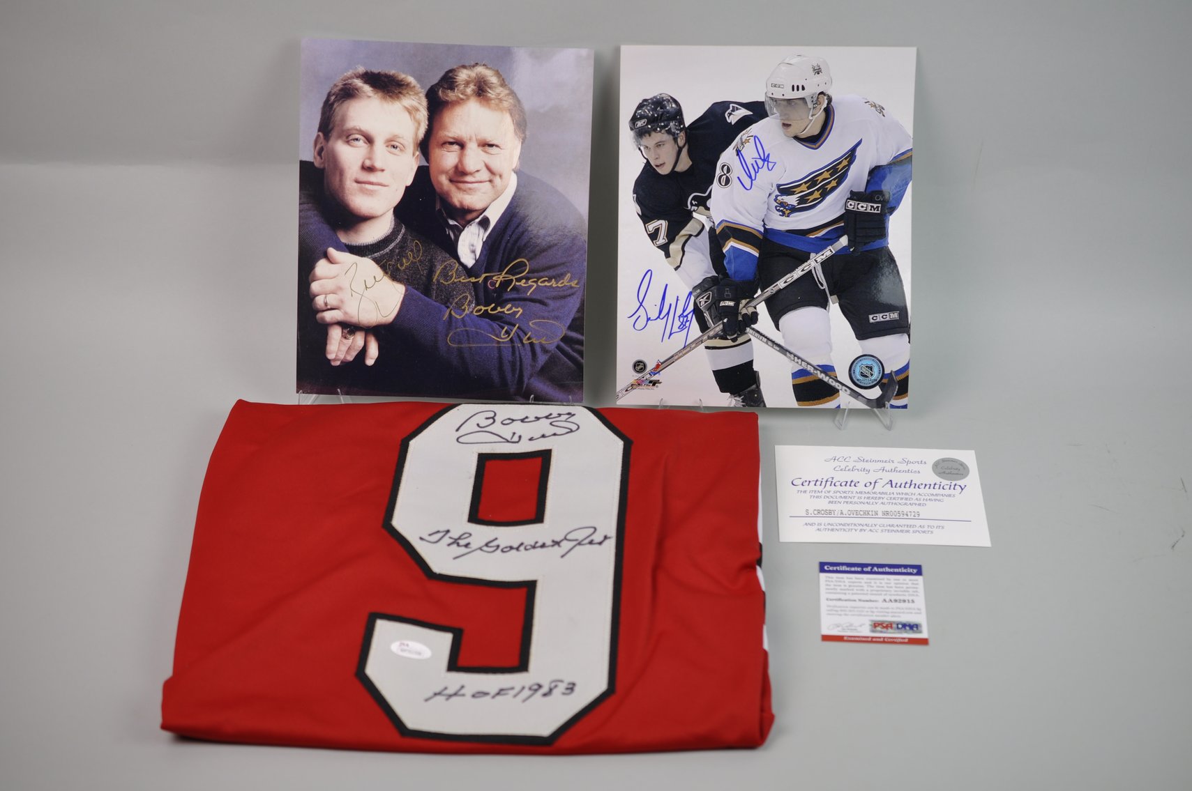 Photos and Jersey Signed- Hulls, Crosby, & Ovechkin