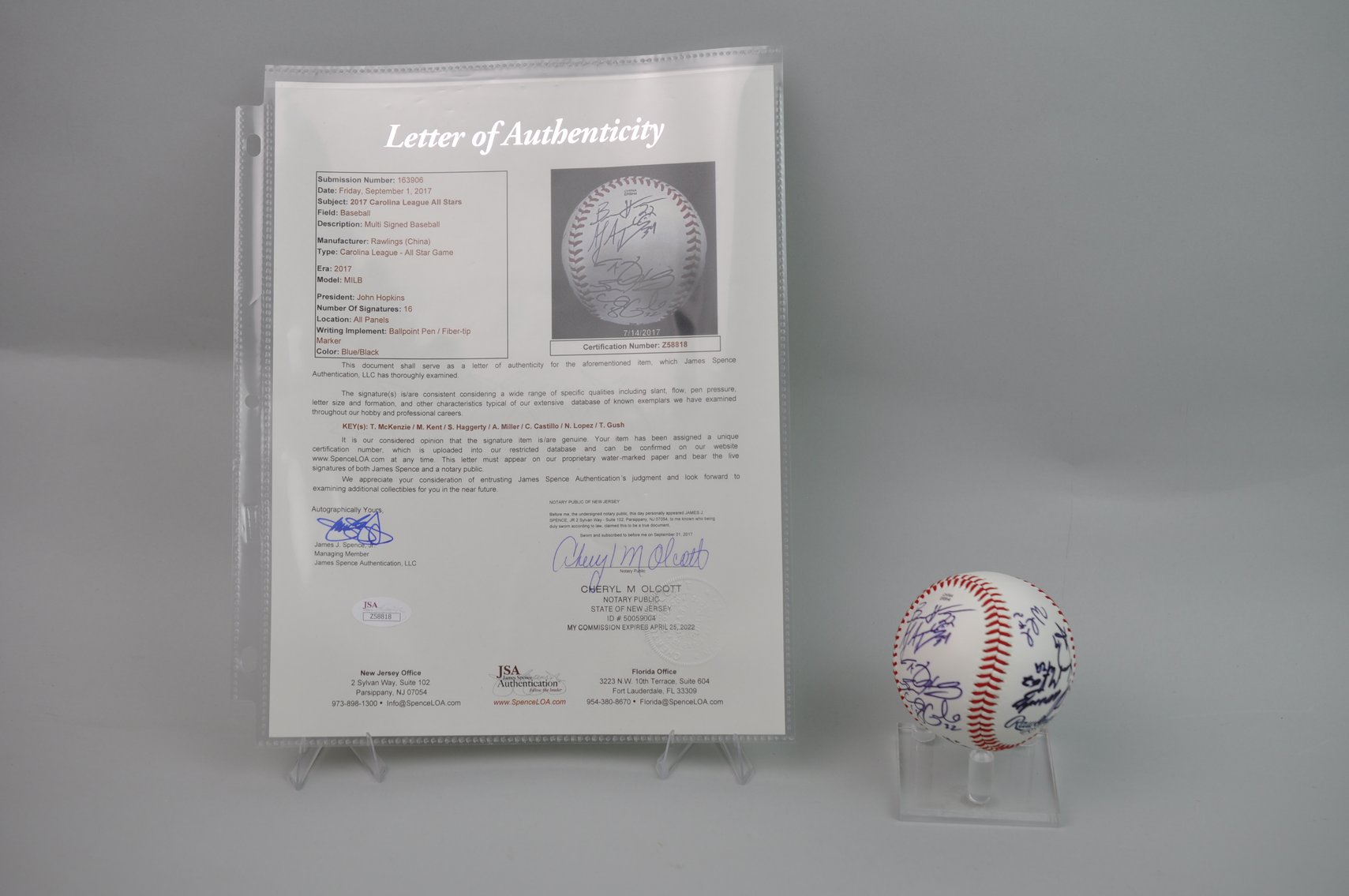 2017 Carolina League All-Stars Signed Baseball