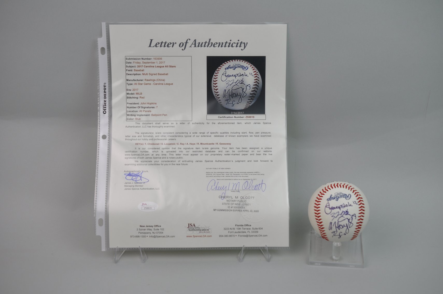 2017 Carolina League All-Stars Signed Baseball