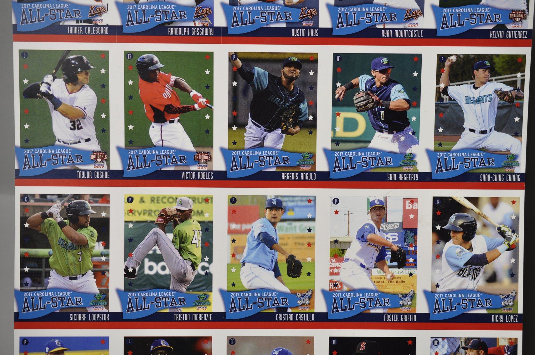 Two Uncut Sheets of 2017 Carolina League Cards