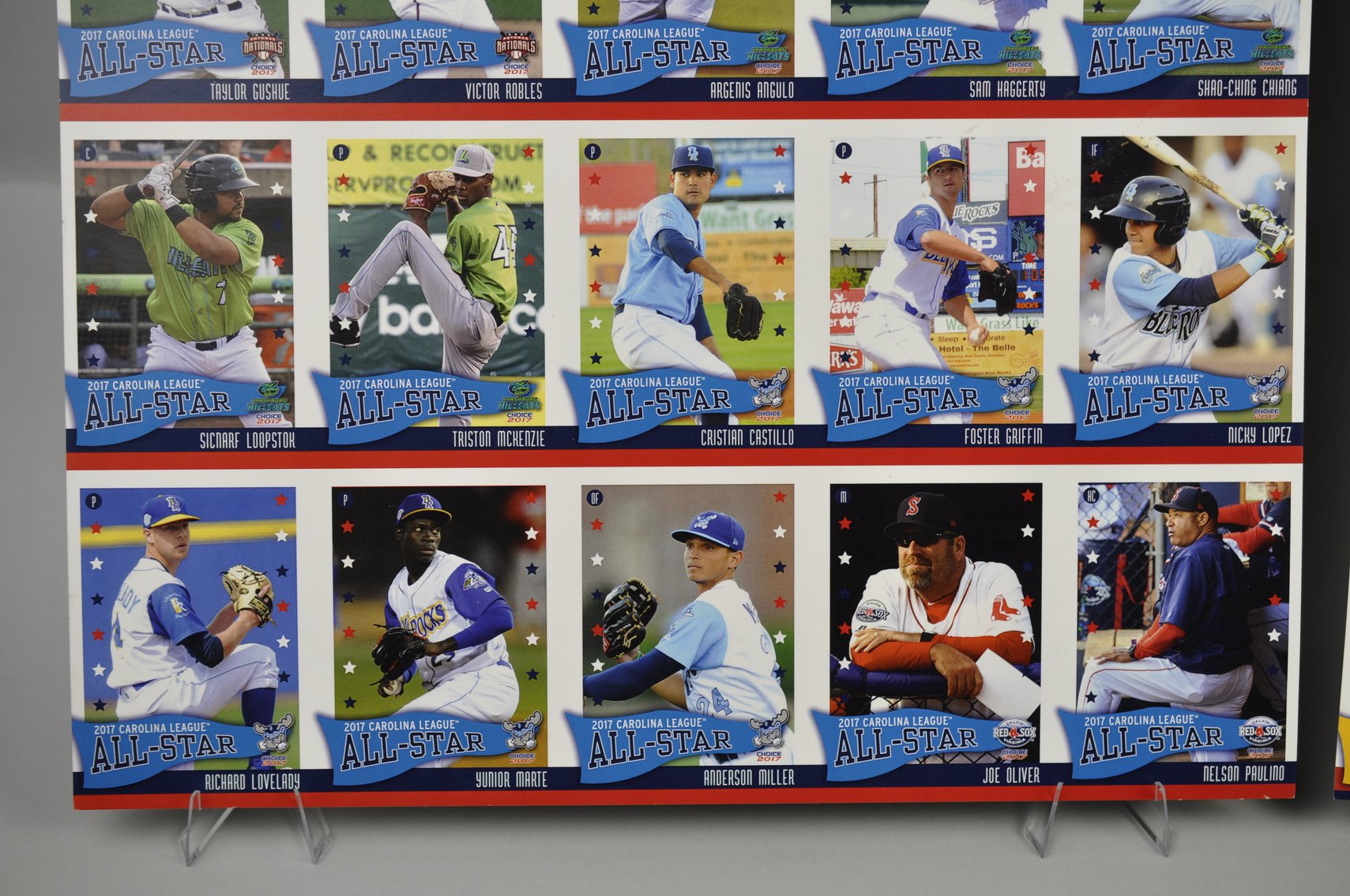 Two Uncut Sheets of 2017 Carolina League Cards