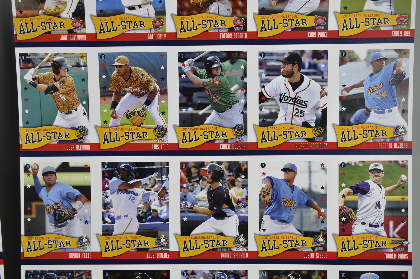 Two Uncut Sheets of 2017 Carolina League Cards
