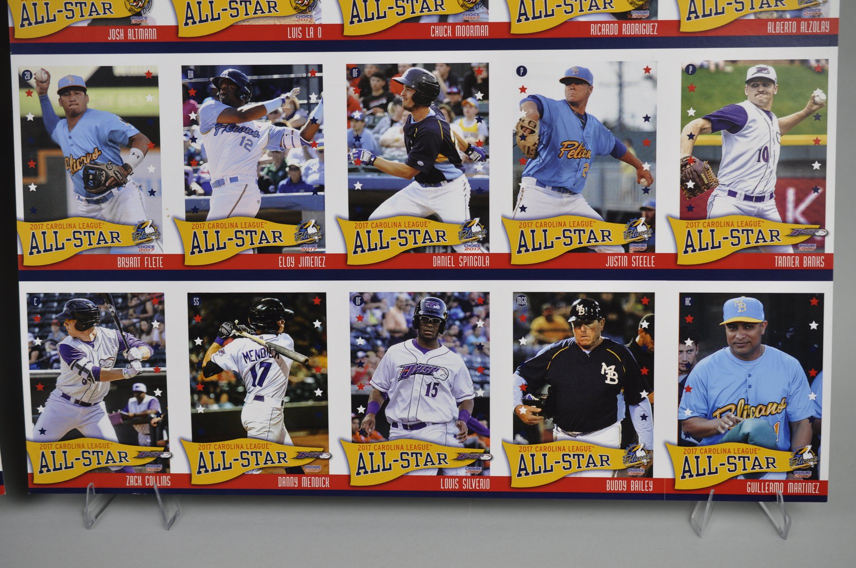 Two Uncut Sheets of 2017 Carolina League Cards