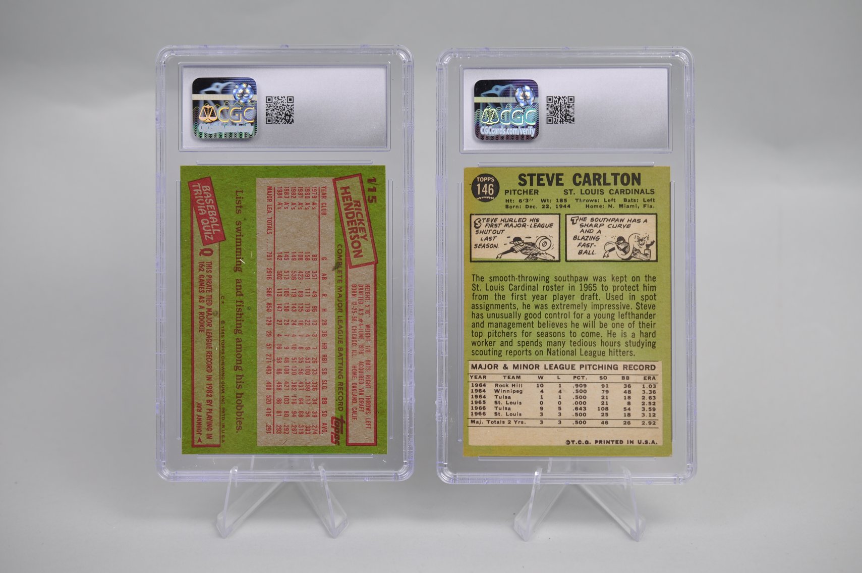 Graded Rickey Henderson & Steve Carlton Cards