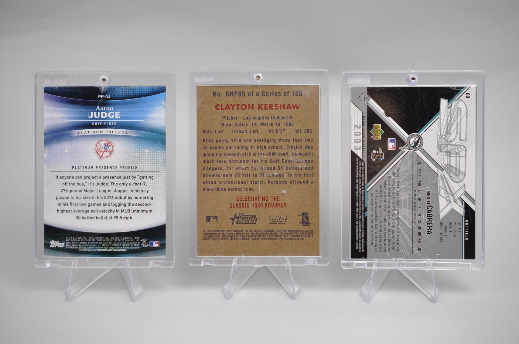 Judge, Kershaw & Cabrera Cards