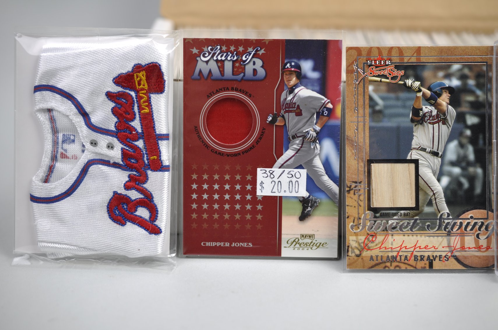 Box of Baseball Jersey, Bat, and Swatch Cards