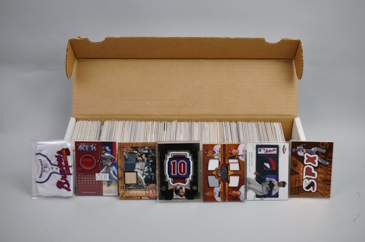 Box of Baseball Jersey, Bat, and Swatch Cards