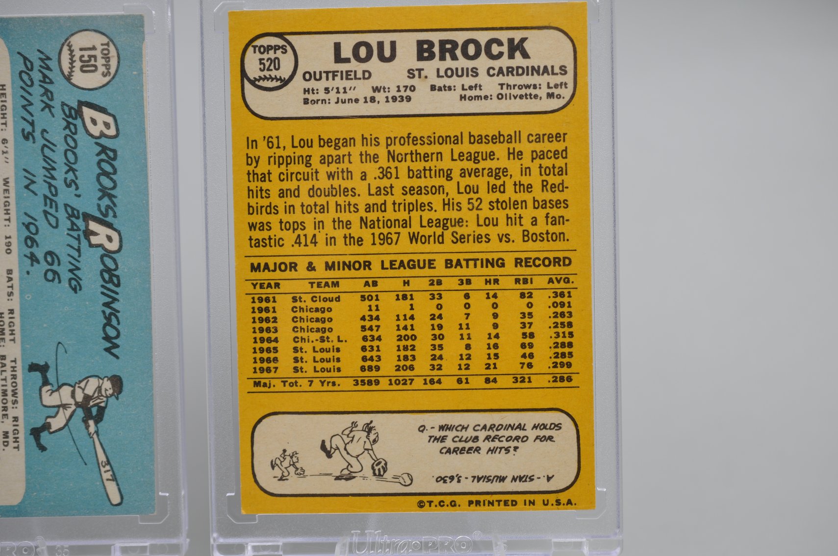 Lou Brock and Brooks Robinson Cards