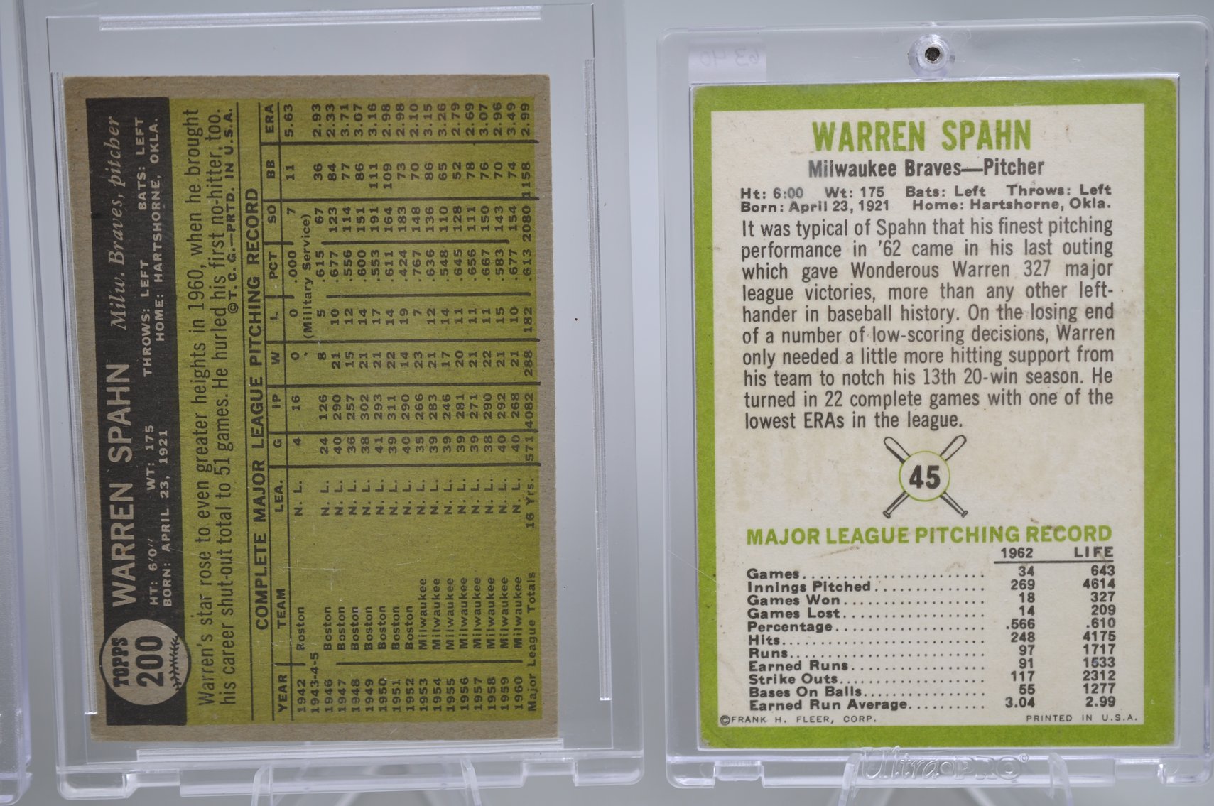Warren Spahn Baseball Card Collection